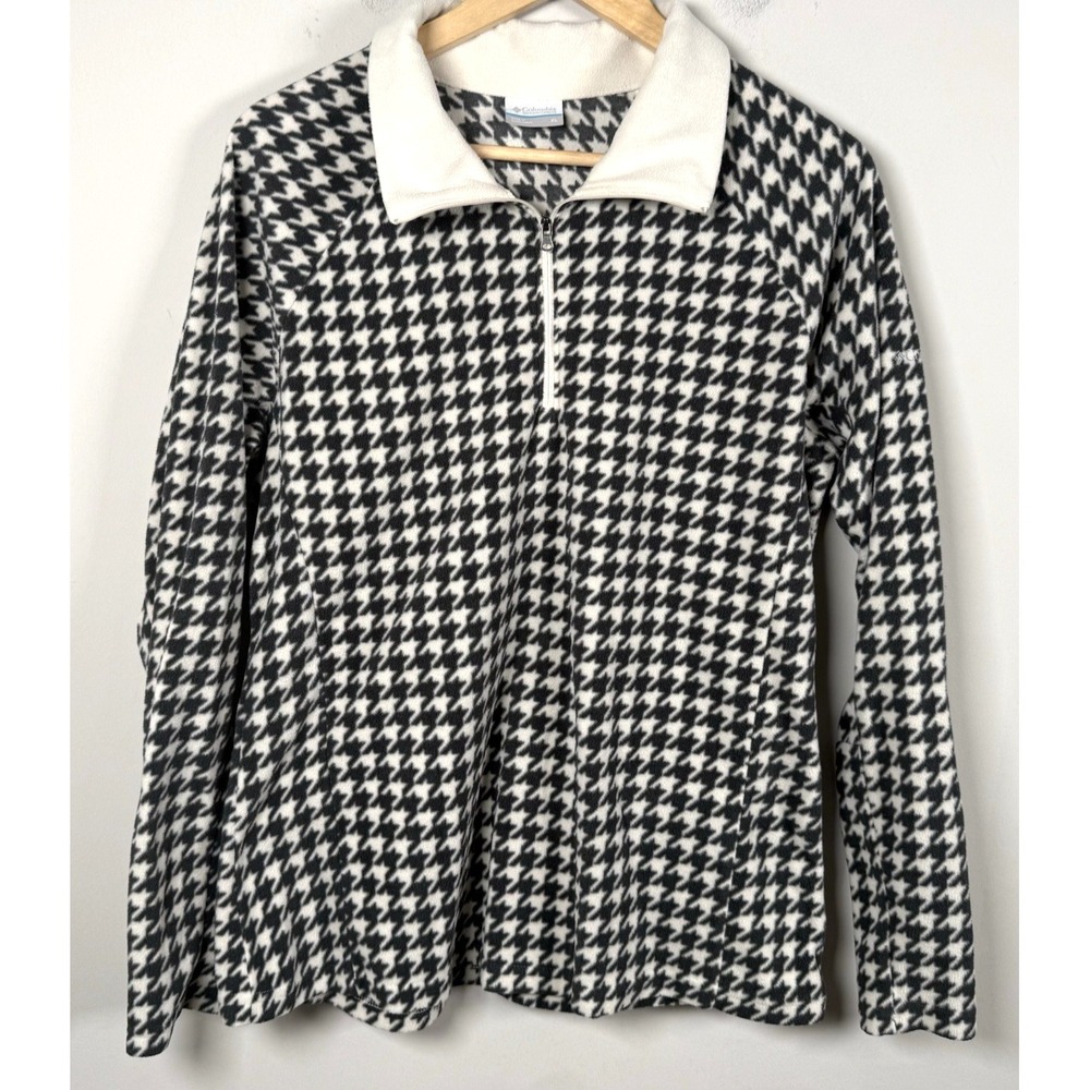 Columbia Glacial Print Half-Zip Fleece Pullover Houndstooth Plaid Chalk White XL